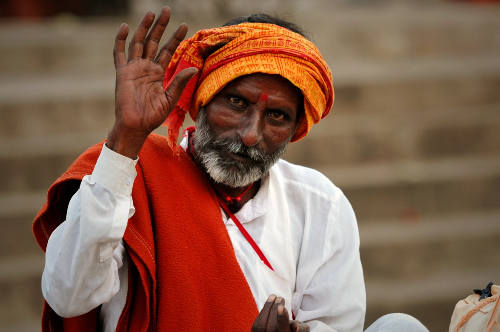 Photo of a greeting man in Nashik in India.