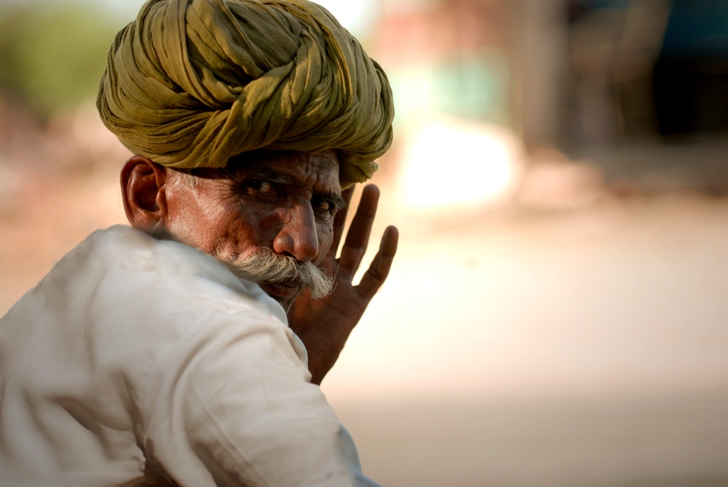 Photo of a Rajasthan man with moustache in India.