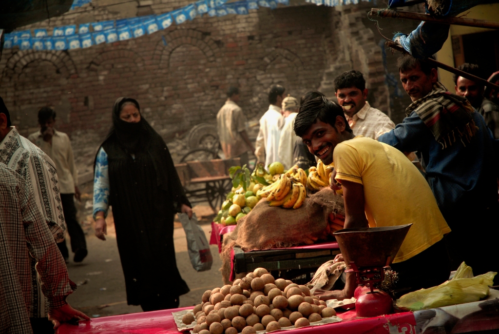 Photo of a Delhi street market in India.