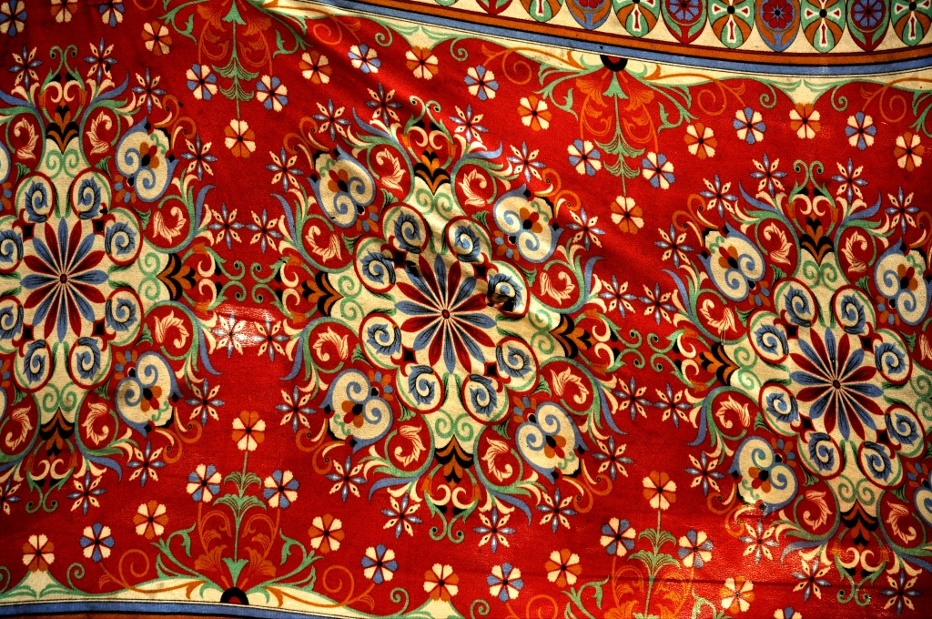 Photo of a colored Indian carpet in India.