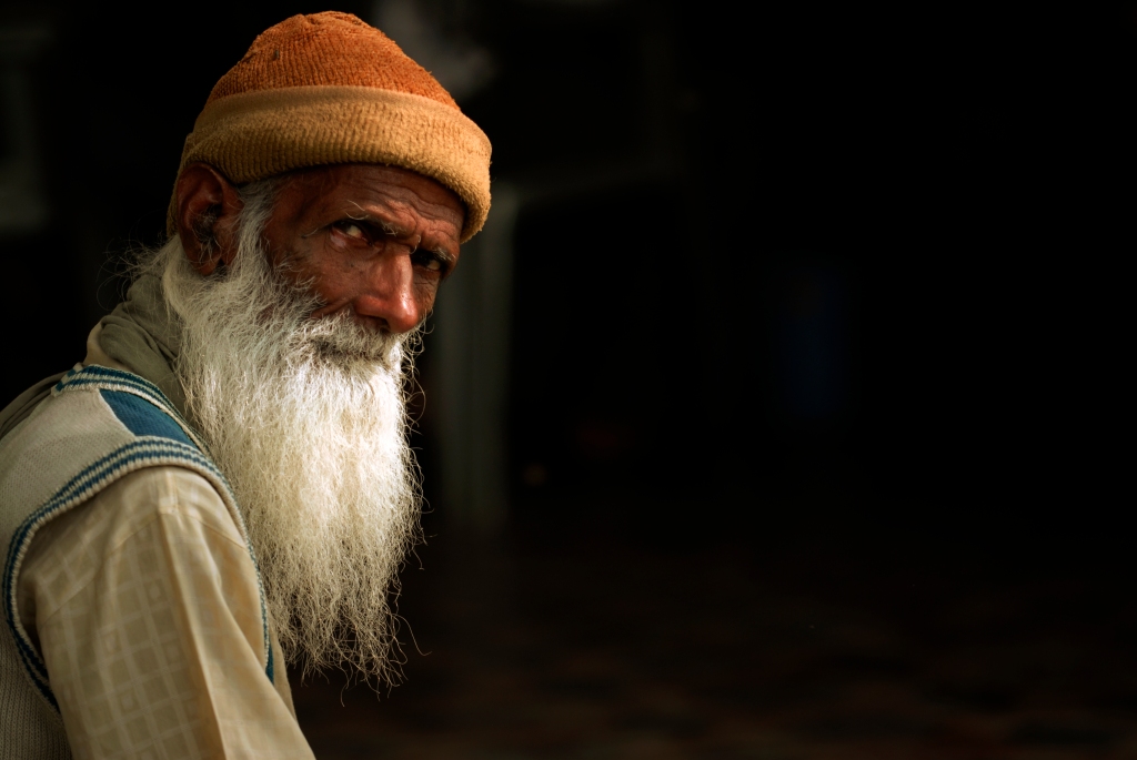 Photo of a bearded man in Varanasi in India.