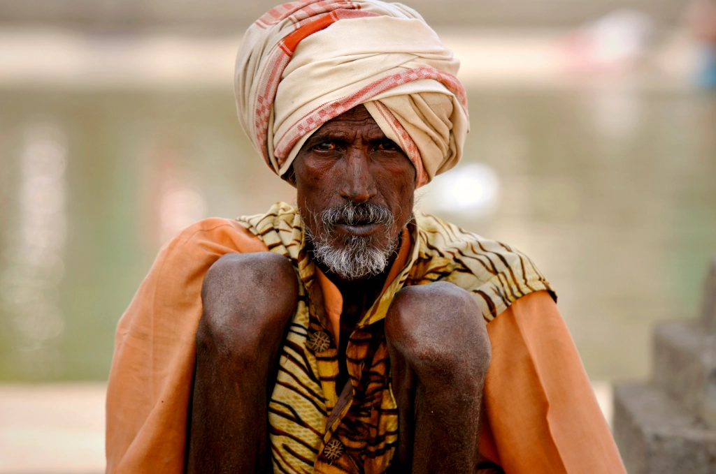 Photo of an India beggar portrait in India.