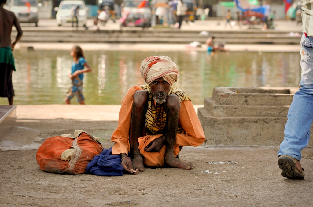 Photo of a beggar in Nashik in India.